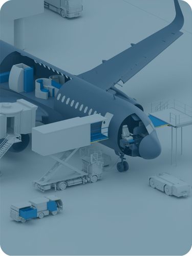 Vue isométrique d'un avion en escale avec équipements au sol - application aéronautique