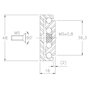 Diagram van een schuifrail met aluminium loopwagens voor deuren - D48-AL60