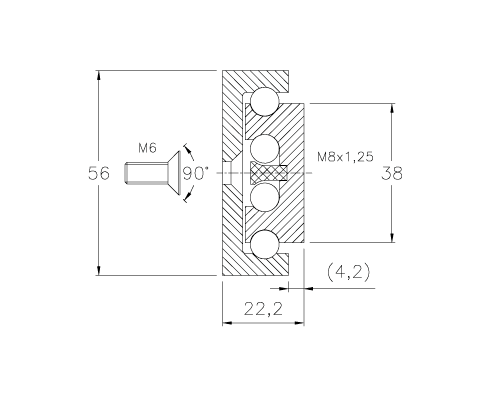 Diagram and dimensions of E46-G52 heavy-duty runner with ball-bearing glides