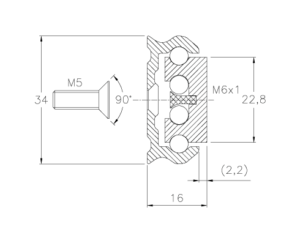 Schéma d'un rail en acier coulissant avec dimensions pour porte - E53-G57