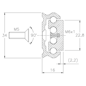 Esquema de un carril de deslizamiento de acero con dimensiones para puerta - E53-G57