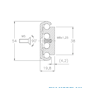 Diagrama y dimensiones de la guía de acero inoxidable con rodamiento de bolas ST50-GS52