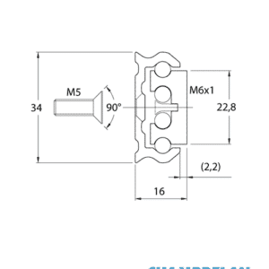 Esquema y dimensiones de la guía de acero inoxidable con patines de bolas - ST53-GS53